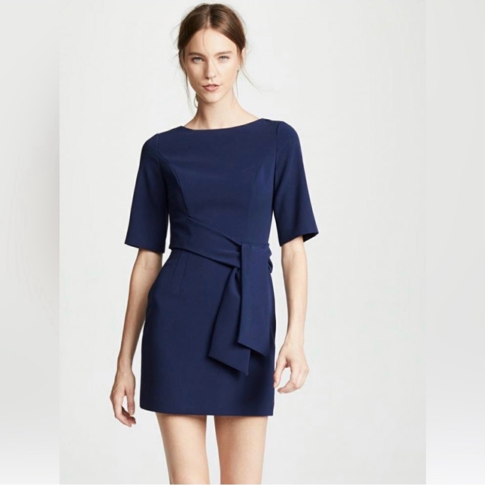 Alice + Olivia Navy Short-Sleeve Tie-Waist Midi Dress